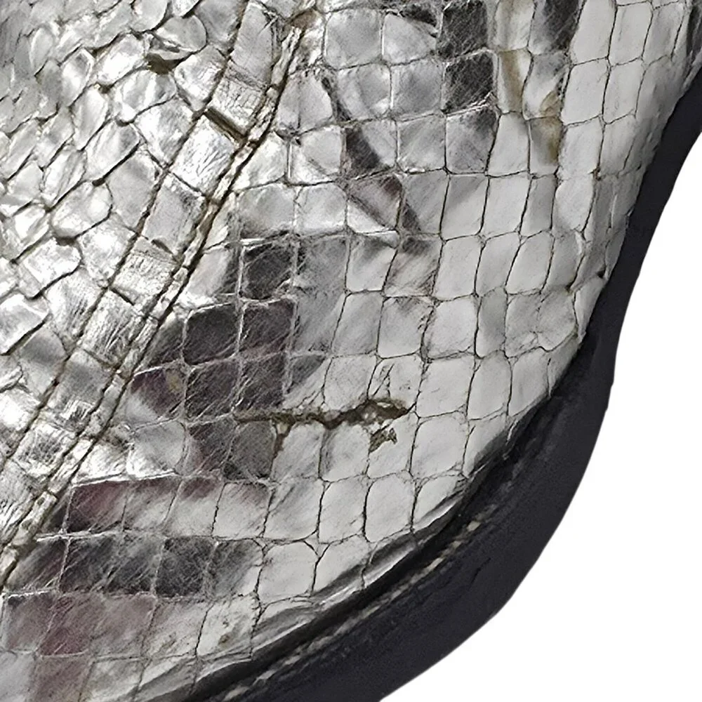 Vintage 1970s Mens 11D Larry Mahan Silver Metallic Snakeskin Cowboy Boots Rare - Picture 7 of 16
